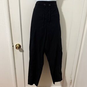 Eileen Fisher Black Straight Leg Poplin Pants with Knit Waistband